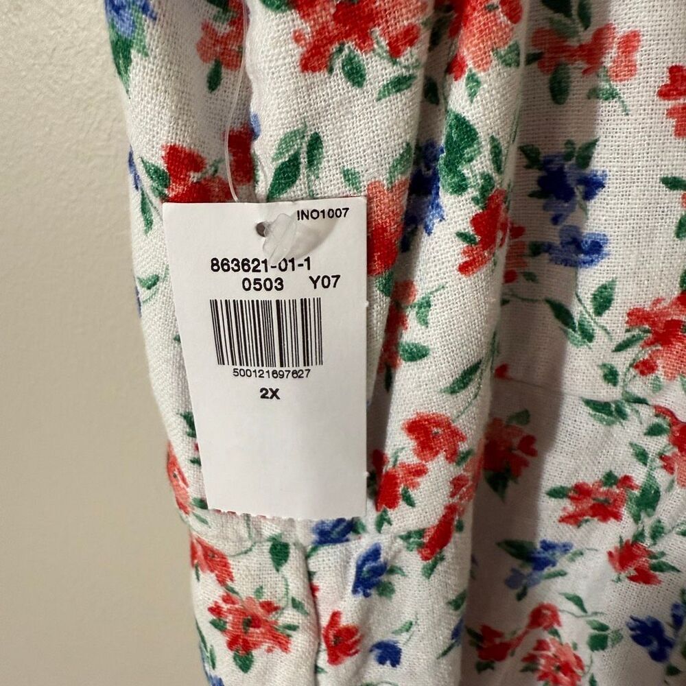 Old Navy Fit & Flare Plus Size Linen Blend Cottagecore Floral Midi Dress Size 2X - Picture 6 of 8